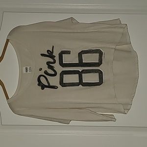 PINK Victorias Secret Pink 86 Long Sleeve Tee Shirt Womens Small Ivory & Black